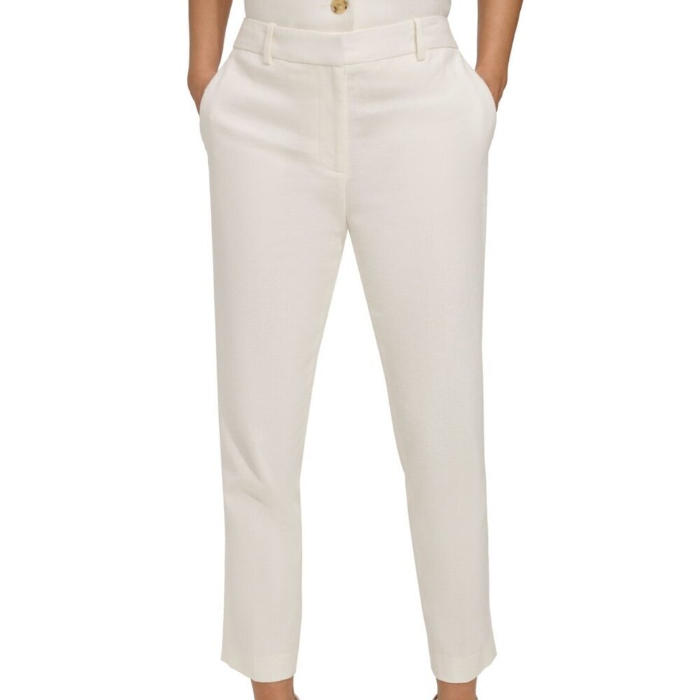 Dkny Petite Mid-Rise Straight Slim Bootcut Career Pants - Ivory - Picture 8 of 8
